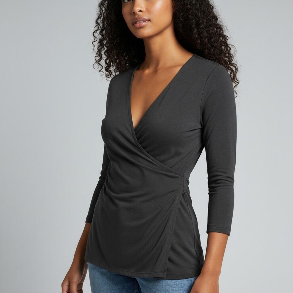 Soft Surroundings Gray Cross Wrap Top Medium Made in Peru Cotton Blend Tunic